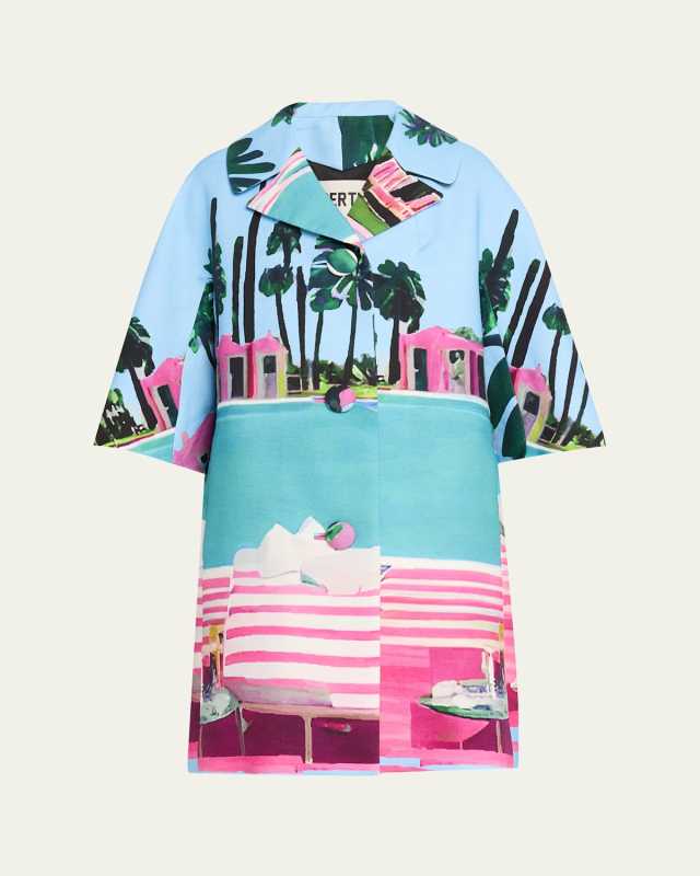 Poolside Printed 3/4-Sleeve Single-Breasted Coat
